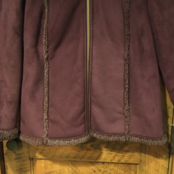LL Bean Deep Plum Faux Sherpa Shearling Fleece Lined Hooded Coat Jacket - Picture 4 of 13